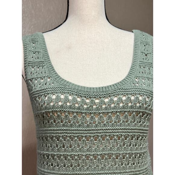 Old Navy Top Crochet Medium Open Knit Tank Norfolk Pine Green 100% Cotton New - Picture 3 of 12